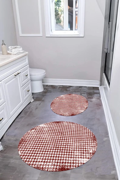 Napoli Home Dijital Yıkanabilir Kare Desen Detaylı Yuvarlak Banyo Paspası Klozet Takımı ürün görseli 1