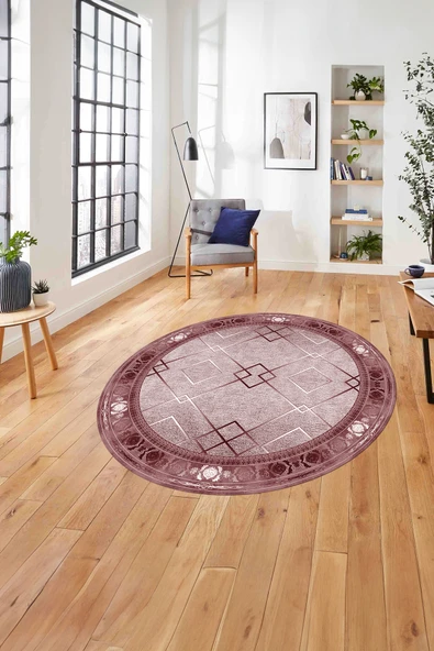 Napoli Home Çerçeveli Üçgen Detaylı Desen Yıkanabilir Kaymaz Taban Yuvarlak Salon Halısı ürün görseli 1