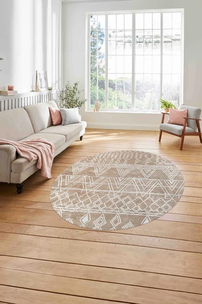 Napoli Home Dijital Baskılı İskandinav Model Klasik Yıkanabilir Yuvarlak Salon Halısı ürün görseli 1