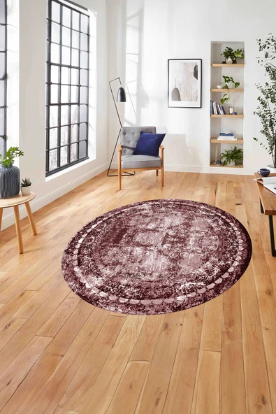 Napoli Home Çerçeveli Dekoratif Baskılı Yıkanabilir Kaymaz Taban Yuvarlak Salon Halısı ürün görseli 1