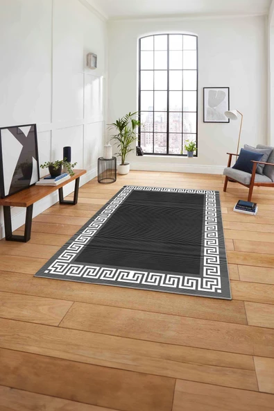 Napoli Home Çerçeveli Çizgi Detaylı Modern Yıkanabilir Kaymaz Taban Yolluk Mutfak Salon Halısı ürün görseli 1