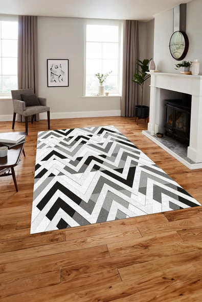 Napoli Home Baskılı Modern Sade Zigzag Desen Yıkanabilir Kaymaz Taban Yolluk Mutfak Salon Halısı ürün görseli 1