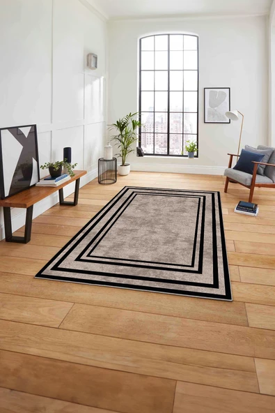 Napoli Home Çerçeveli Sade Düz Desenli Yıkanabilir Kaymaz Taban Yolluk Mutfak Salon Halısı ürün görseli 1
