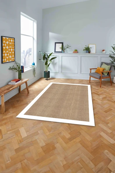 Napoli Home Dijital Baskılı Jüt Sade Model Yıkanabilir Kaymaz Yolluk Mutfak Salon Halısı ürün görseli 1