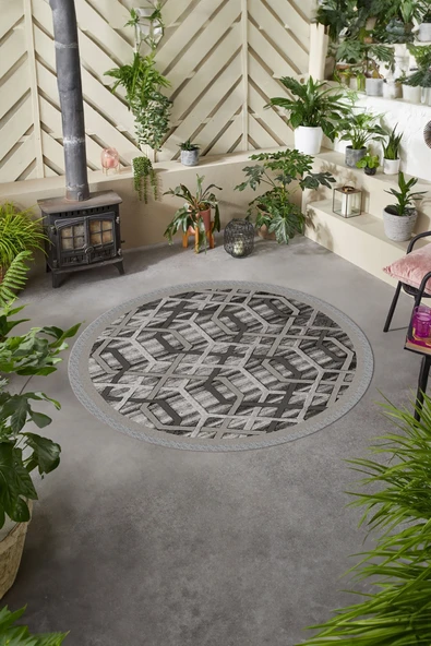 Napoli Home Baskılı Modern Çizgi Model Yıkanabilir Kaymaz Taban Yuvarlak Mutfak Salon Halısı ürün görseli 1