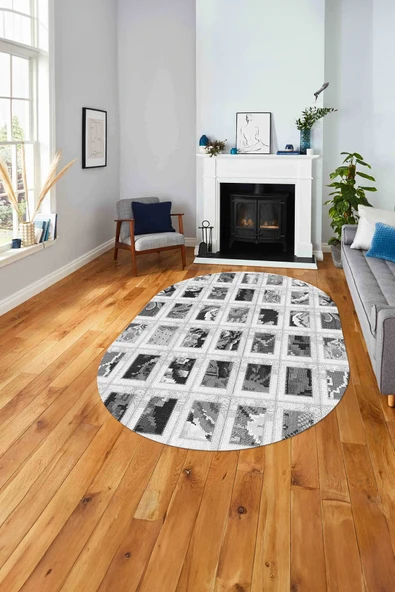 Napoli Home Baskılı Patchwork İplik Desen Yıkanabilir Kaymaz Oval Yolluk Mutfak Salon Halısı ürün görseli 1