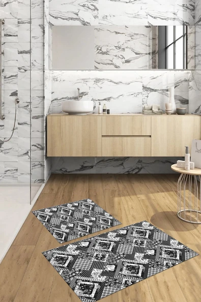 Napoli Home Dijital Baskılı Yıkanabilir Klasik Çiçek Desenli Banyo Paspası Klozet Takımı ürün görseli 1