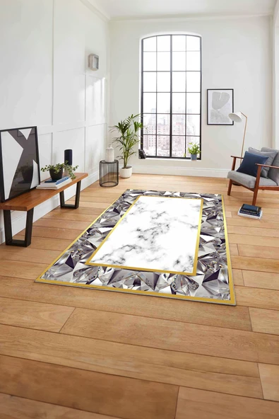 Napoli Home Baskılı Mermer Çerçeve Modern Sade Kaymaz Taban Yıkanabilir Yolluk Mutfak Salon Halısı ürün görseli 1