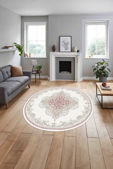 Napoli Home Baskılı Klasik Model Yıkanabilir Kaymaz Taban Yuvarlak Mutfak Salon Halısı ürün görseli 1