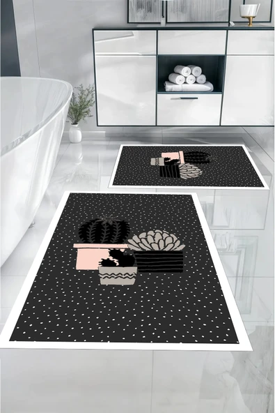 Napoli Home Dijital Baskılı Yıkanabilir Modern Kaktüs Modelli Banyo Paspası Klozet Takımı ürün görseli 1