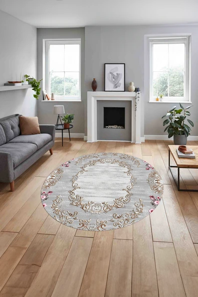 Napoli Home Baskılı Klasik Gül Motifli Yıkanabilir Kaymaz Taban Yuvarlak Mutfak Salon Halısı ürün görseli 1