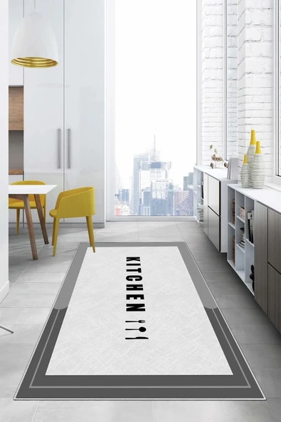 Napoli Home Baskılı Sade Kitchen Yazı Desenli Yıkanabilir Kaymaz Taban Yolluk Salon Mutfak Halısı ürün görseli 1