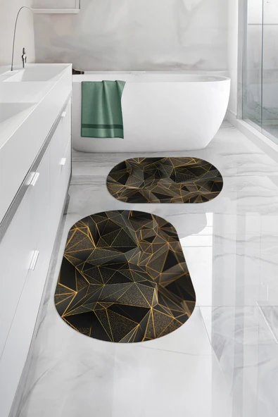 Napoli Home Dijital Baskılı Yıkanabilir Geometrik Desenli Oval Banyo Paspası Klozet Takımı ürün görseli 1