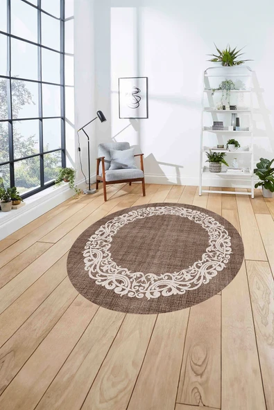 Napoli Home Dijital Baskılı Jüt Çerçeveli Model Yıkanabilir Kaymaz Yuvarlak Mutfak Salon Halısı ürün görseli 1