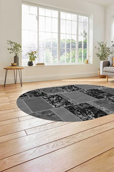 Napoli Home Baskılı Patchwork Çiçek Motifli Yıkanabilir Kaymaz Oval Yolluk Mutfak Salon Halısı ürün görseli 1