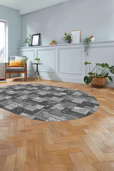 Napoli Home Baskılı Patchwork Klasik Model Yıkanabilir Kaymaz Oval Yolluk Mutfak Salon Halısı ürün görseli 1
