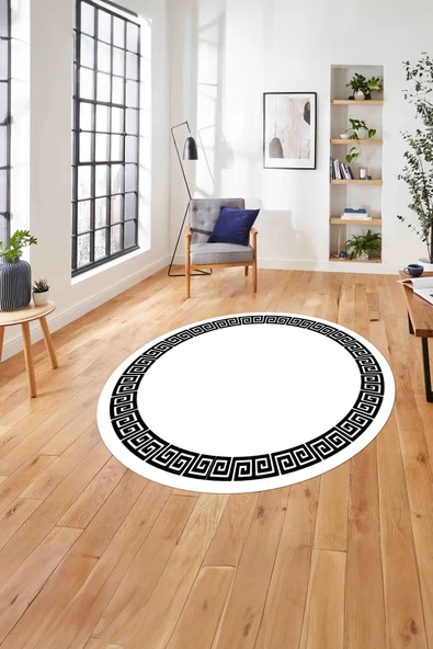 Napoli Home Çerçeveli Sade Vektörel Model Yıkanabilir Kaymaz Taban Yuvarlak Salon Halısı ürün görseli 1