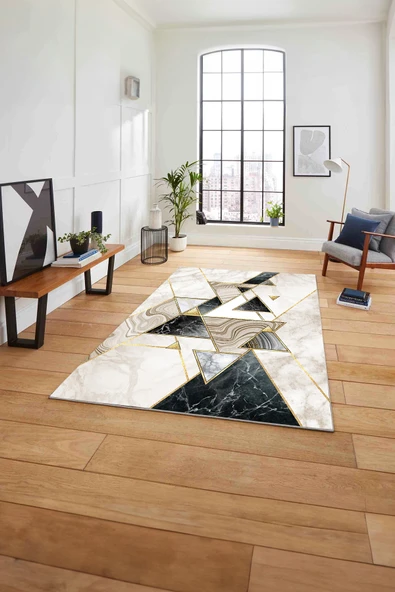 Napoli Home Baskılı Mermer Geometrik Model Kaymaz Taban Yıkanabilir Yolluk Mutfak Salon Halısı ürün görseli 1