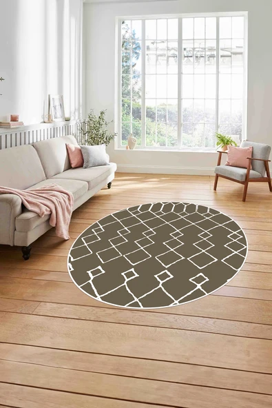 Napoli Home Baskılı İskandinav Çizgi Geçişli Model Yıkanabilir Yuvarlak Salon Halısı ürün görseli 1
