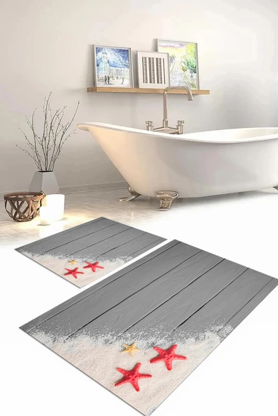 Napoli Home Dijital Baskılı Yıkanabilir Modern Deniz Yıldızı Banyo Paspası Klozet Takımı ürün görseli 1