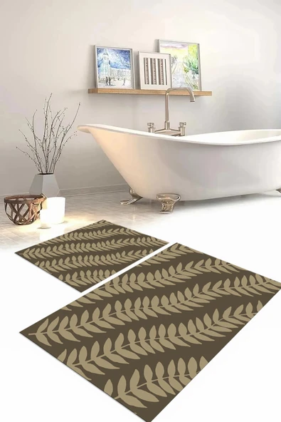 Napoli Home Dijital Baskılı Yıkanabilir Kaymaz Taban Yaprak Desenli Banyo Paspası Klozet Takımı ürün görseli 1