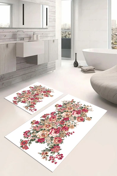 Napoli Home Dijital Baskılı Yıkanabilir Renkli Çiçek Desenli Banyo Paspası Klozet Takımı ürün görseli 1