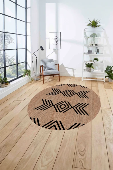 Napoli Home Dijital Baskılı Jüt Çizgi Desenli Yıkanabilir Kaymaz Yuvarlak Mutfak Salon Halısı ürün görseli 1