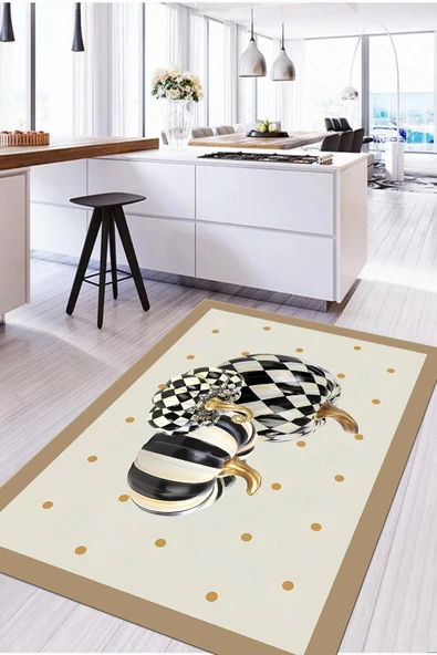 Napoli Home Baskılı Çerçeveli Kabak Motifli Yıkanabilir Kaymaz Taban Yolluk Salon Mutfak Halısı ürün görseli 1