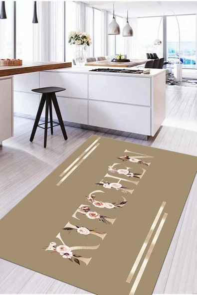 Napoli Home Baskılı Çiçek Motifli Kitchen Yazılı Yıkanabilir Kaymaz Taban Yolluk Salon Mutfak Halısı ürün görseli 1