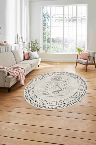 Napoli Home Baskılı İskandinav Modern Yıkanabilir Kaymaz Taban Yuvarlak Mutfak Salon Halısı ürün görseli 1