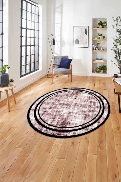 Napoli Home Çerçeveli Sade Modern Baskılı Yıkanabilir Kaymaz Taban Yuvarlak Salon Halısı ürün görseli 1