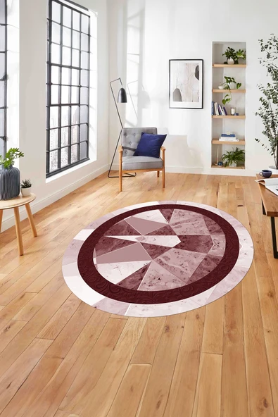 Napoli Home Çerçeveli Modern Mermer Detaylı Yıkanabilir Kaymaz Taban Yuvarlak Salon Halısı ürün görseli 1