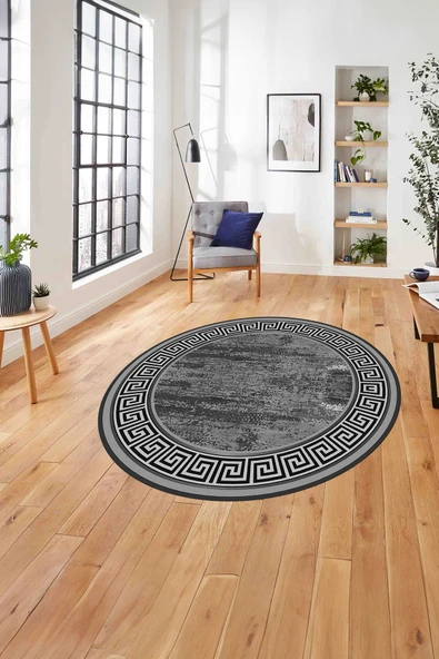 Napoli Home Çerçeveli Klasik Modern Baskılı Yıkanabilir Kaymaz Taban Yuvarlak Salon Halısı ürün görseli 1