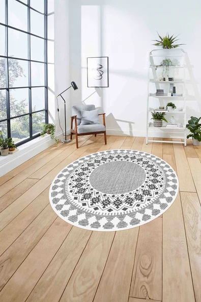 Napoli Home Dijital Baskılı Jüt Kilim Motifli Yıkanabilir Kaymaz Yuvarlak Mutfak Salon Halısı ürün görseli 1