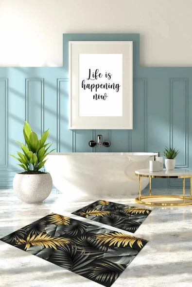 Napoli Home Dijital Baskılı Yıkanabilir Yaprak Desenli Banyo Paspası Klozet Takımı ürün görseli 1
