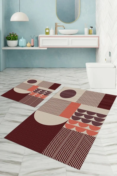 Napoli Home Dijital Baskılı Yıkanabilir Kaymaz Taban Modern Desen Banyo Paspası Klozet Takımı ürün görseli 1