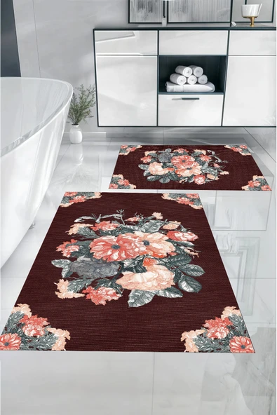Napoli Home Dijital Baskılı Yıkanabilir Kaymaz Taban Çiçek Detaylı Banyo Paspası Klozet Takımı ürün görseli 1