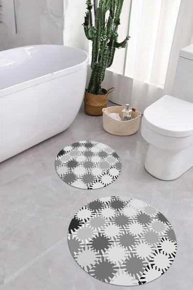 Napoli Home Baskılı Yıkanabilir Kaymaz Taban Sade Modern Yuvarlak Banyo Paspası Klozet Takımı ürün görseli 1