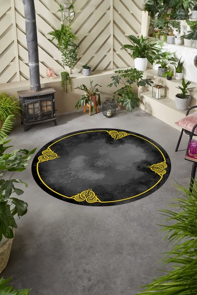 Napoli Home Baskılı Modern Çerçeve Model Yıkanabilir Kaymaz Taban Yuvarlak Mutfak Salon Halısı ürün görseli 1