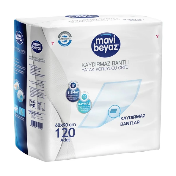 Mavi Beyaz Kaydırmaz Bantlı Yatak Koruyucu Örtü 60x90 Cm 120 Adet ürün görseli 1