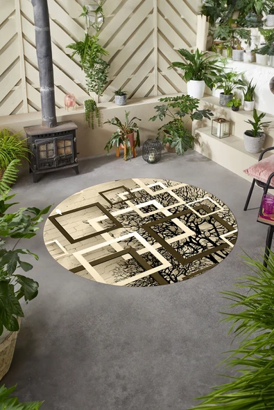 Napoli Home Dijital Baskılı Modern Ağaçlı Yıkanabilir Kaymaz Taban Yuvarlak Mutfak Salon Halısı ürün görseli 1