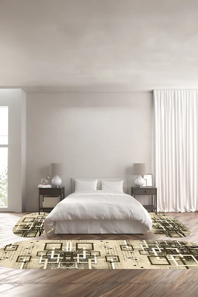 Napoli Home Baskılı Kaymaz Taban Yıkanabilir Modern Ağaçlı Desen Oval Üçlü Yatak Odası ürün görseli 1