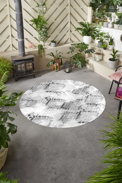 Napoli Home Baskılı Modern Kare Motifli Yıkanabilir Kaymaz Taban Yuvarlak Mutfak Salon Halısı ürün görseli 1