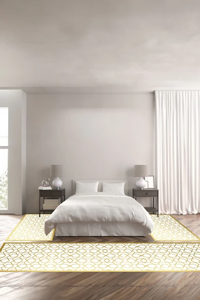 Napoli Home Dijital Baskılı Kaymaz Taban Yıkanabilir Modern Küp Desenli Üçlü Yatak Odası ürün görseli 1