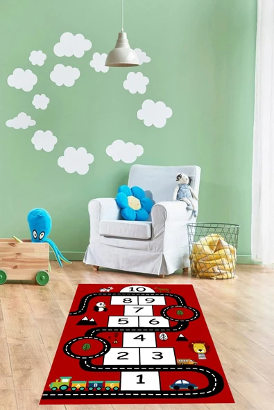 Napoli Home Dijital Baskılı Seksekli Yol Desenli Yıkanabilir Kaymaz Taban Çocuk Odası Halısı ürün görseli 1