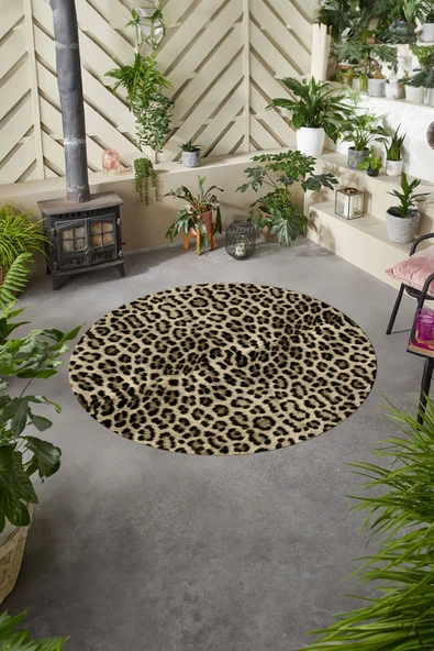 Napoli Home Baskılı Modern Leopar Model Yıkanabilir Kaymaz Taban Yuvarlak Mutfak Salon Halısı ürün görseli 1