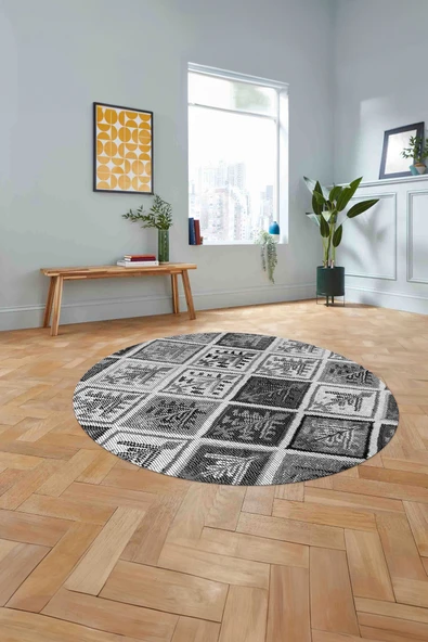 Napoli Home Baskılı Patchwork Etnik Yıkanabilir Kaymaz Taban Yuvarlak Mutfak Salon Halısı ürün görseli 1