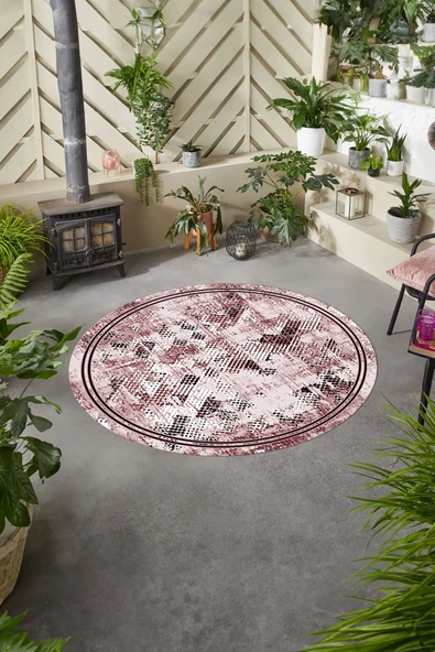 Napoli Home Baskılı Modern Çerçeveli Yıkanabilir Kaymaz Taban Yuvarlak Mutfak Salon Halısı ürün görseli 1