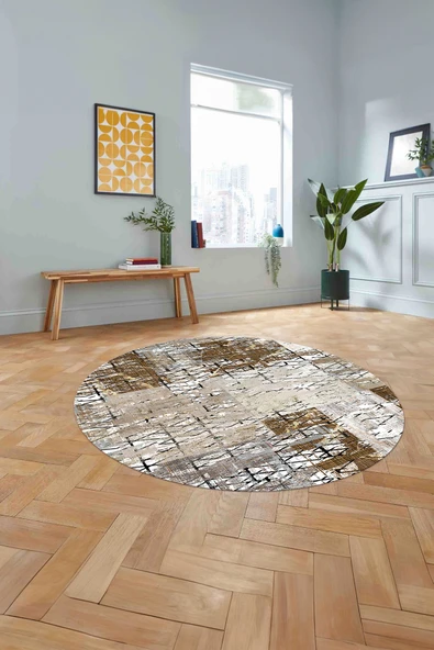 Napoli Home Baskılı Patchwork Modern Yıkanabilir Kaymaz Yuvarlak Mutfak Salon Halısı ürün görseli 1