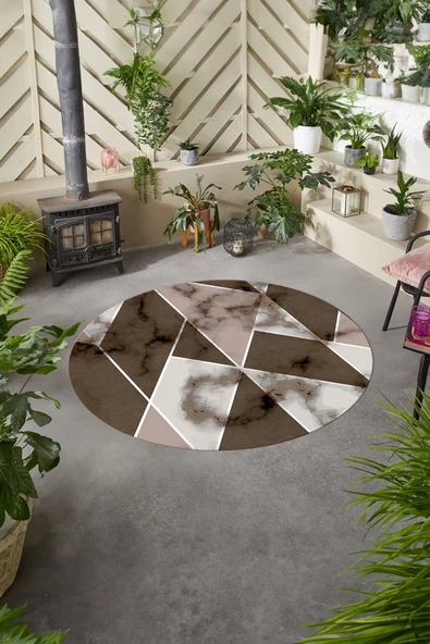 Napoli Home Baskılı Modern Mermer Desenli Yıkanabilir Kaymaz Taban Yuvarlak Mutfak Salon Halısı ürün görseli 1